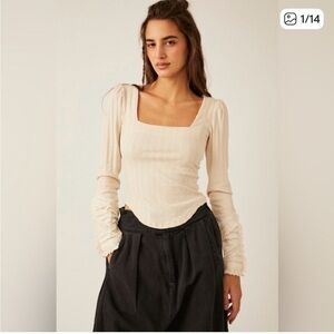 Free People Could I Love You More Top Ivory Cream Square Neck Long Sleeve Medium